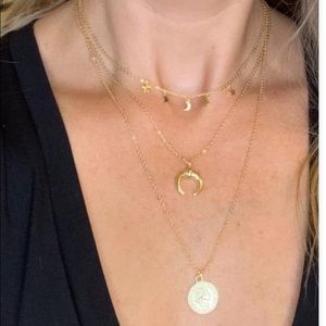 3-PCs Helnal Moon Layered Choker Necklace Gold